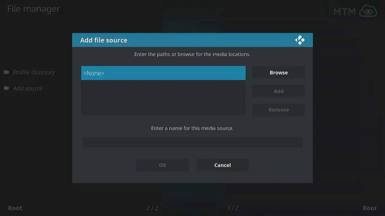 none option on the kodi bae add on