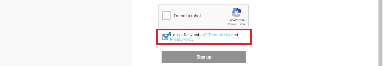 Accept Terms and Conditions on Dailymotion