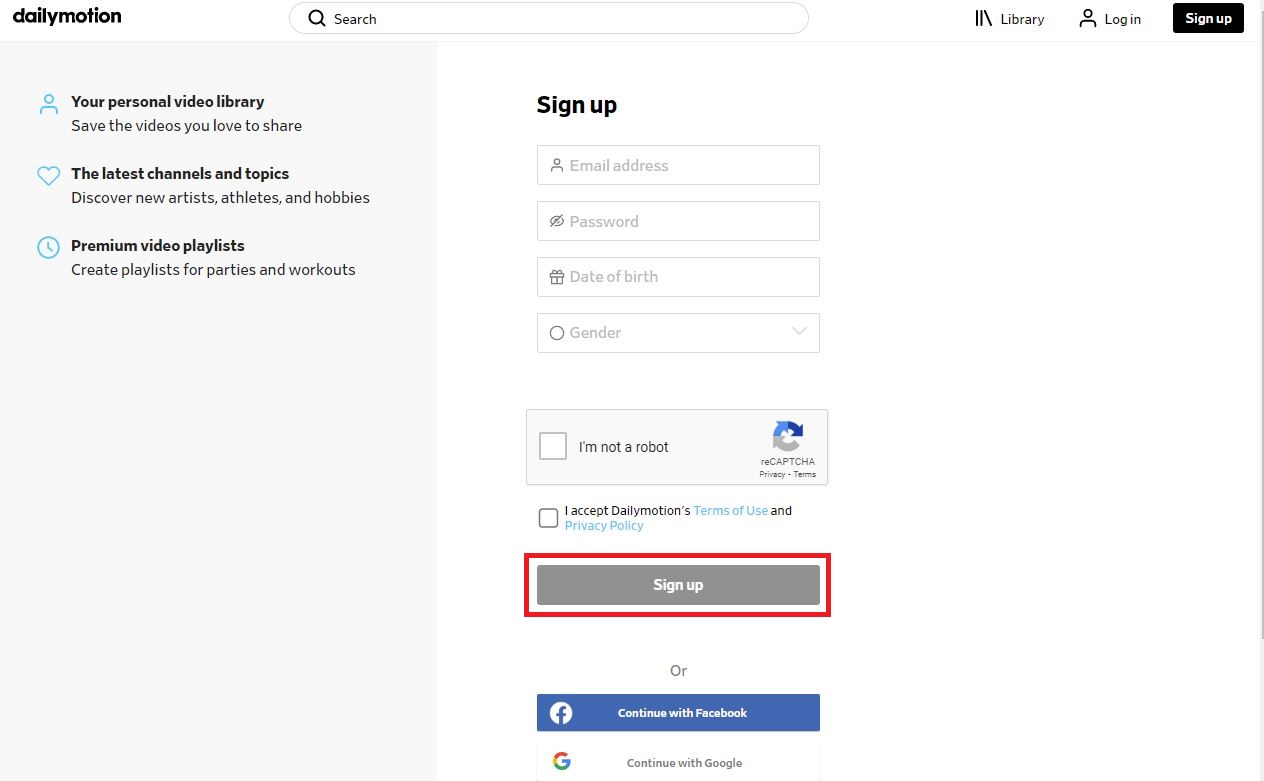 Sign Up with Dailymotion
