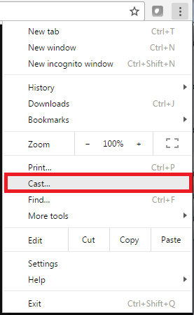 Cast Option on Chrome Browser