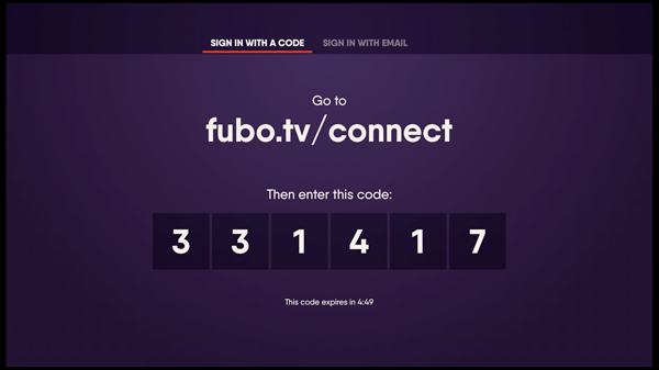 fubo tv code on tv