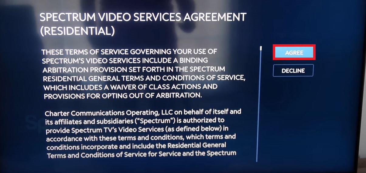 Click Agree on the Spectrum TV App