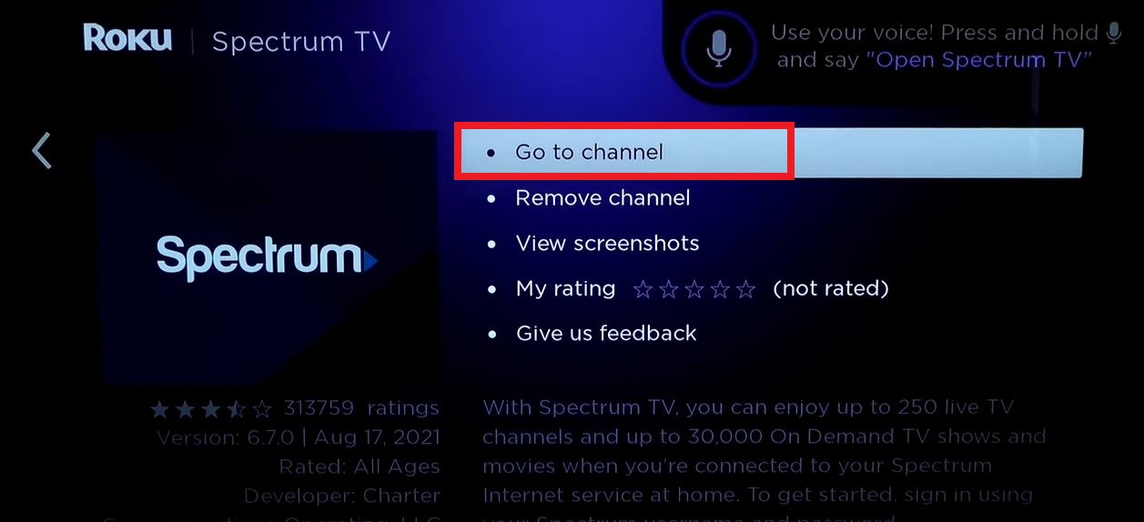 Click Go to Channel to get Spectrum TV App on LG Smart TV