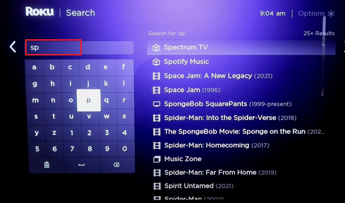 Search Spectrum TV App on Roku
