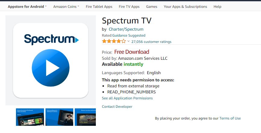 Spectrum TV App on Amazon App Store