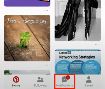 Notification box on Pinterest