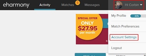 access-eharmony-account-settings