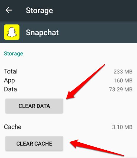 snapchat data clear and cache clear