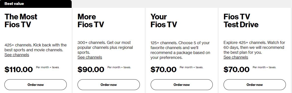 FiOS TV subscription plans