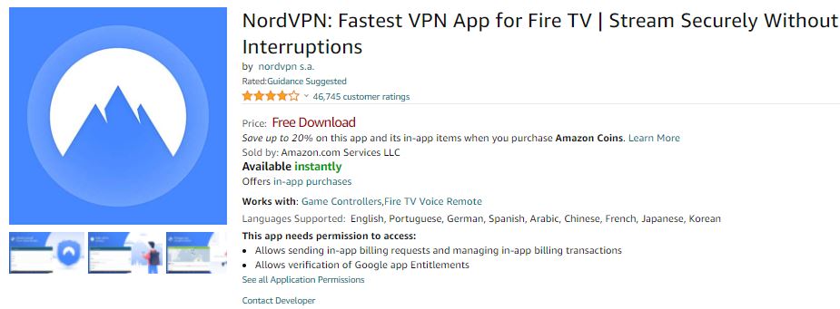 Nord VPN on Amazon App Store