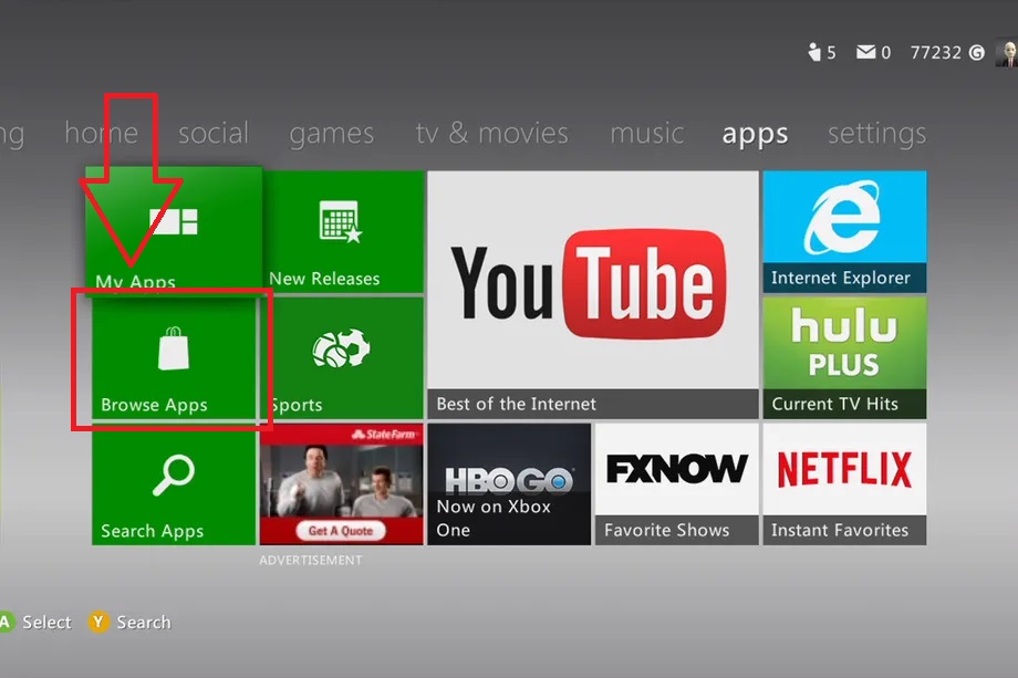xbox 360 browse apps