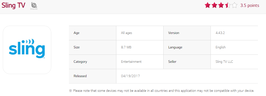 sling tv on lg content store