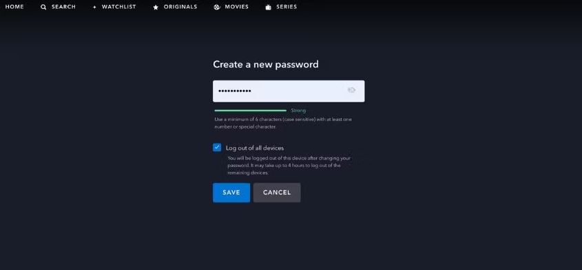 create new password page