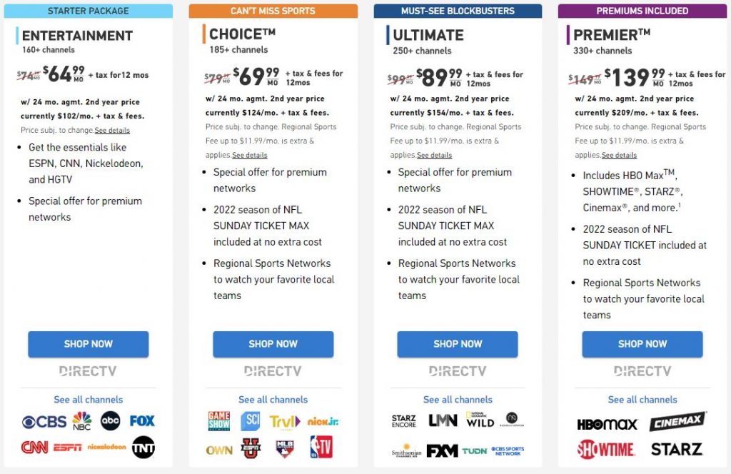 directv satellite packages