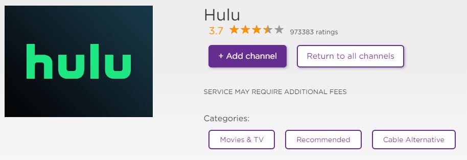 hulu from roku channel store