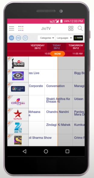 jio tv menu