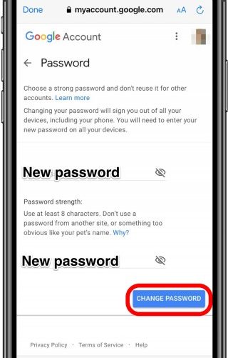 Change Passsword on Google to Change YouTube TV Password