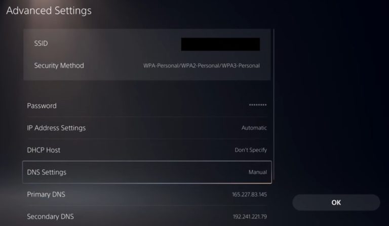 DNS Settings on PS5