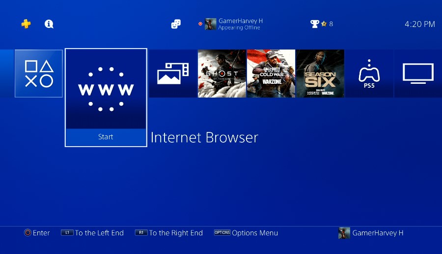 internet browser on ps4