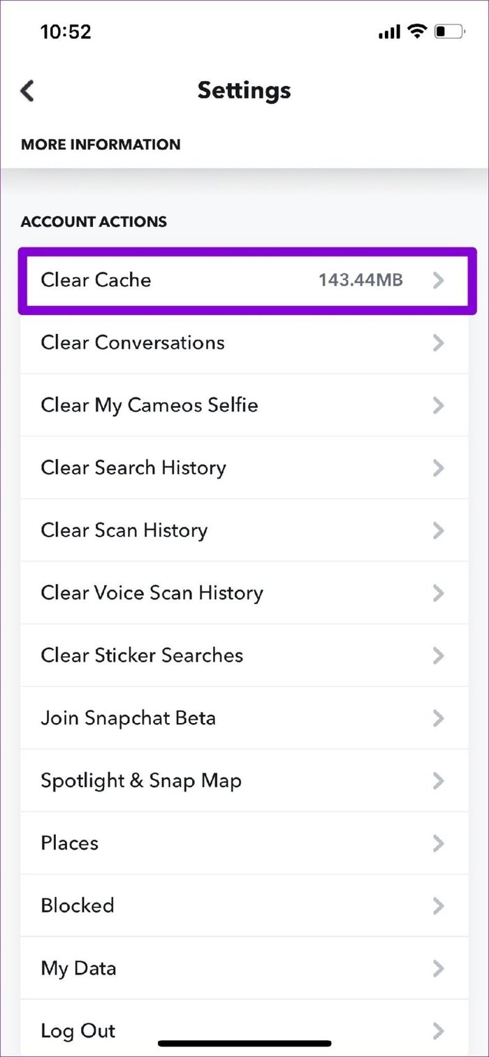 Clear cache on snapchat