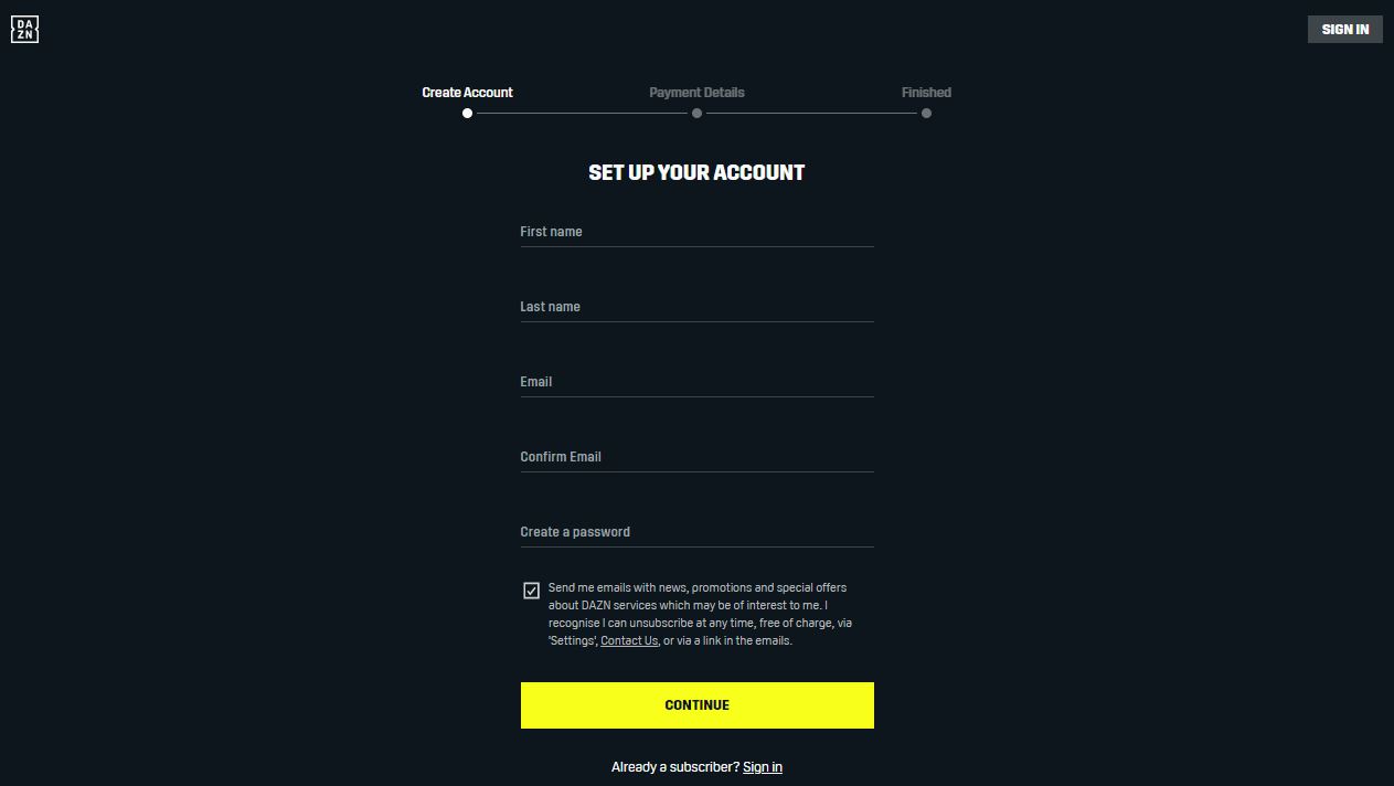 Register on DAZN app