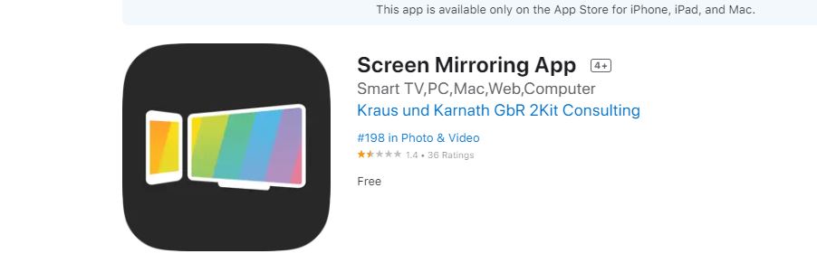 Screen Mirroring App on Apple App Store