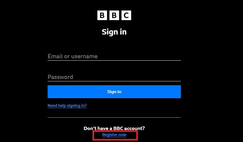 Tap Register on BBC iPlayer