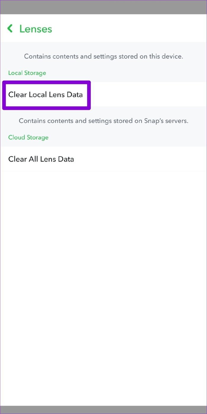 Clear Lens Data on Snapchat