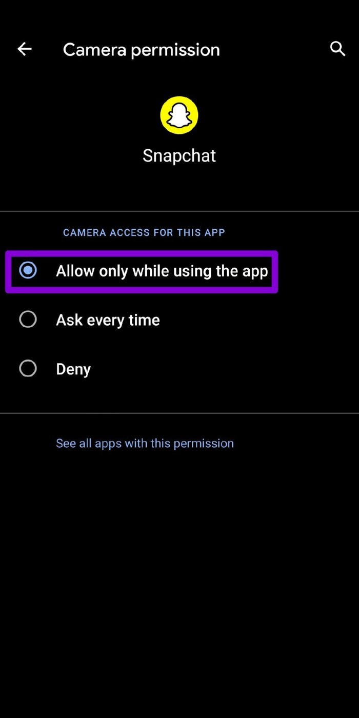 Allow Snapchat when using the app