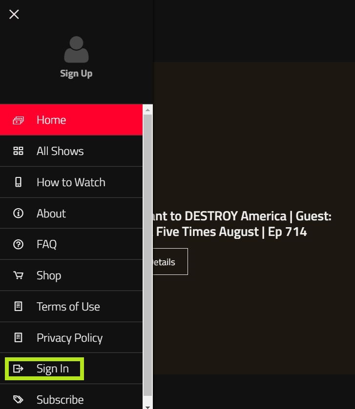 Select Sign In on Blaze TV