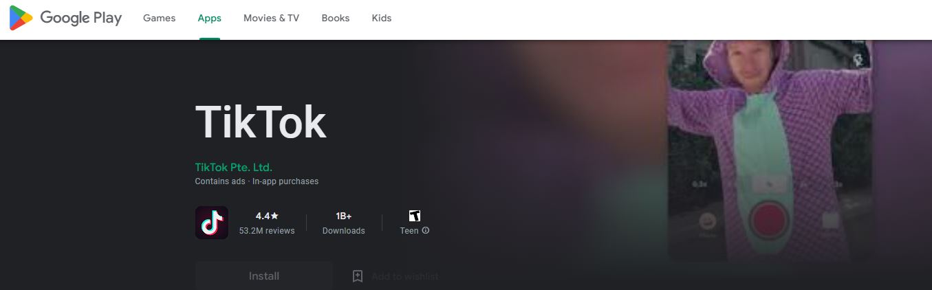 Tiktok on Google Play Store