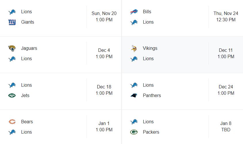 Upcoming Matches of Detroit Lions