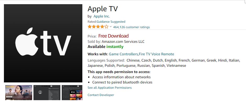 Apple TV on Amazon App Store