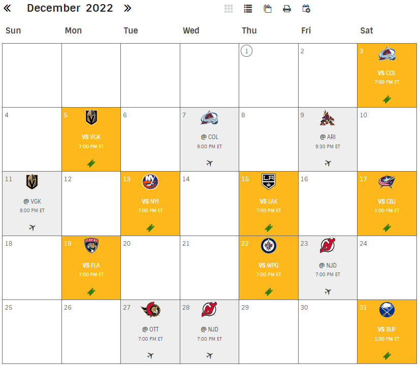 Bruins December Schedule