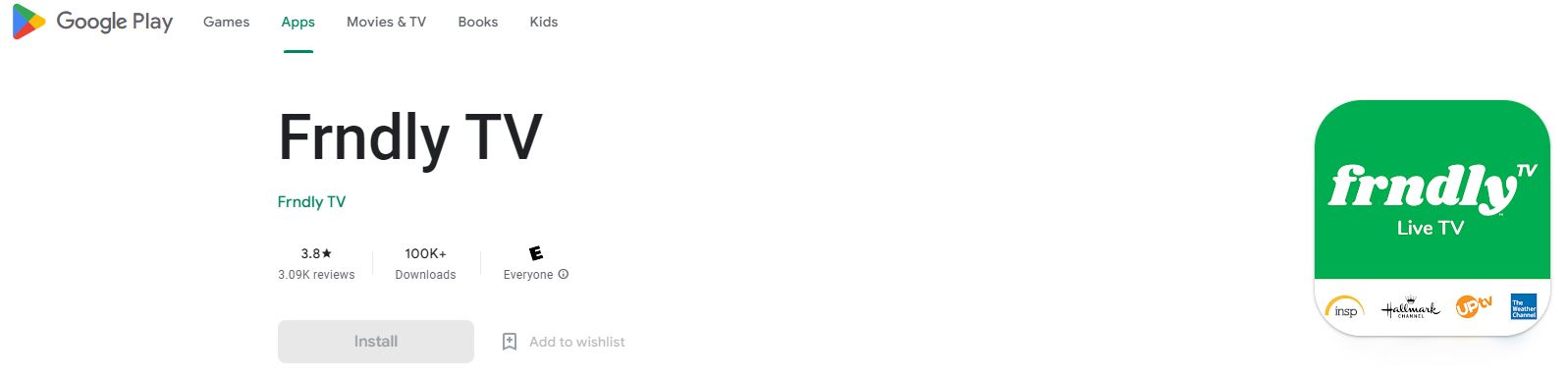 Frndly TV app on Google Play Store