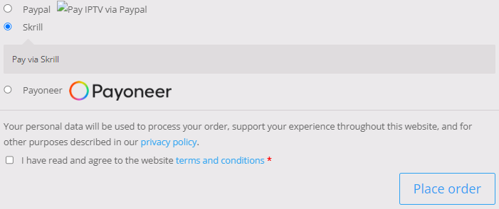 PUB IPTV place order