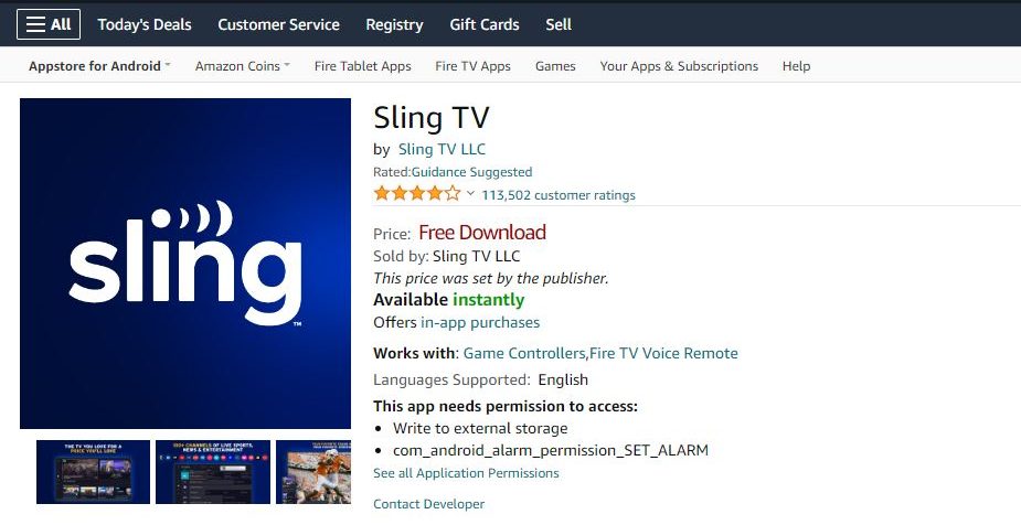 Sling TV on Amazon App Store