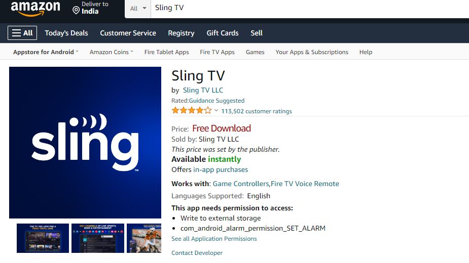 Sling TV on Amazon App Store