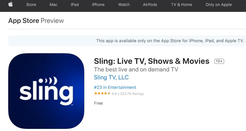 Sling TV on Apple App Store