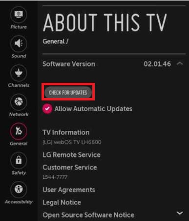 Check for Updates on LG Smart TV