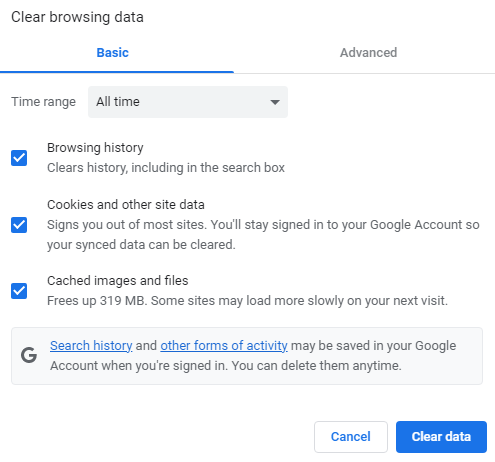 Clear Browsing Data