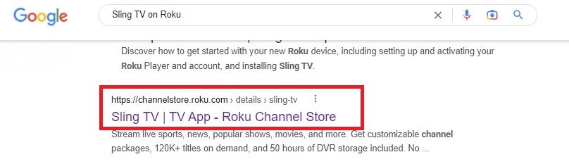 Click Sling TV on Roku Channel Store website