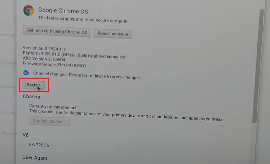 Click on Restart Button on Chromebook