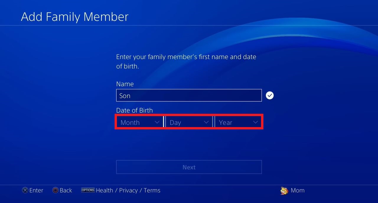 Family Manager Add User on PS4