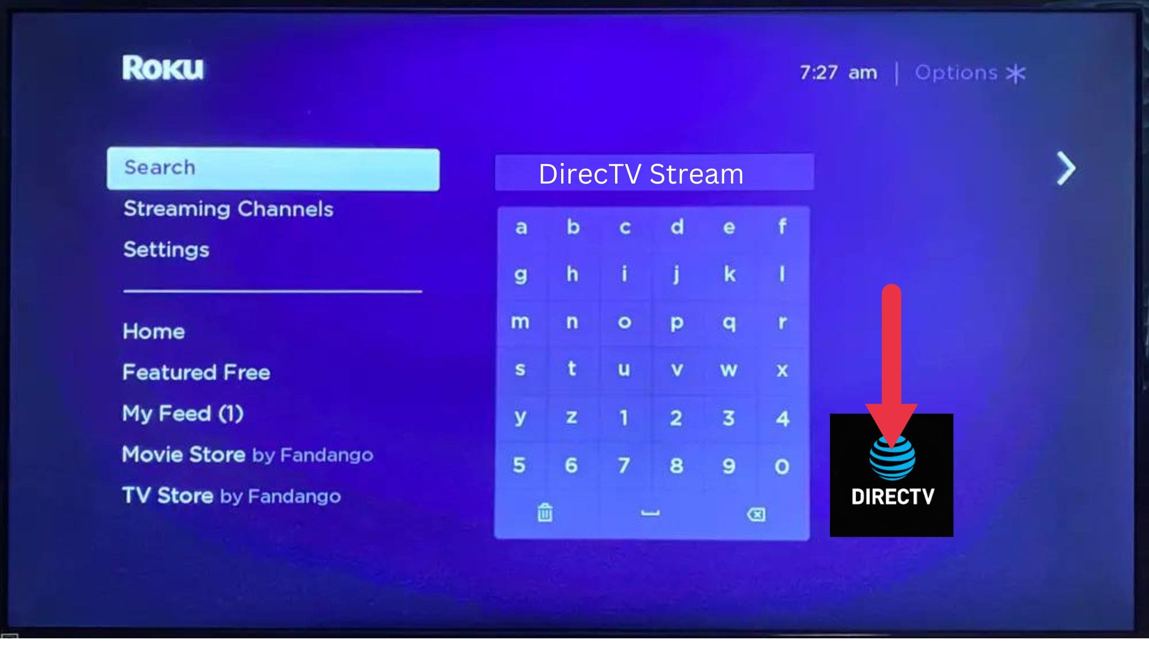 search for direcTV on roku
