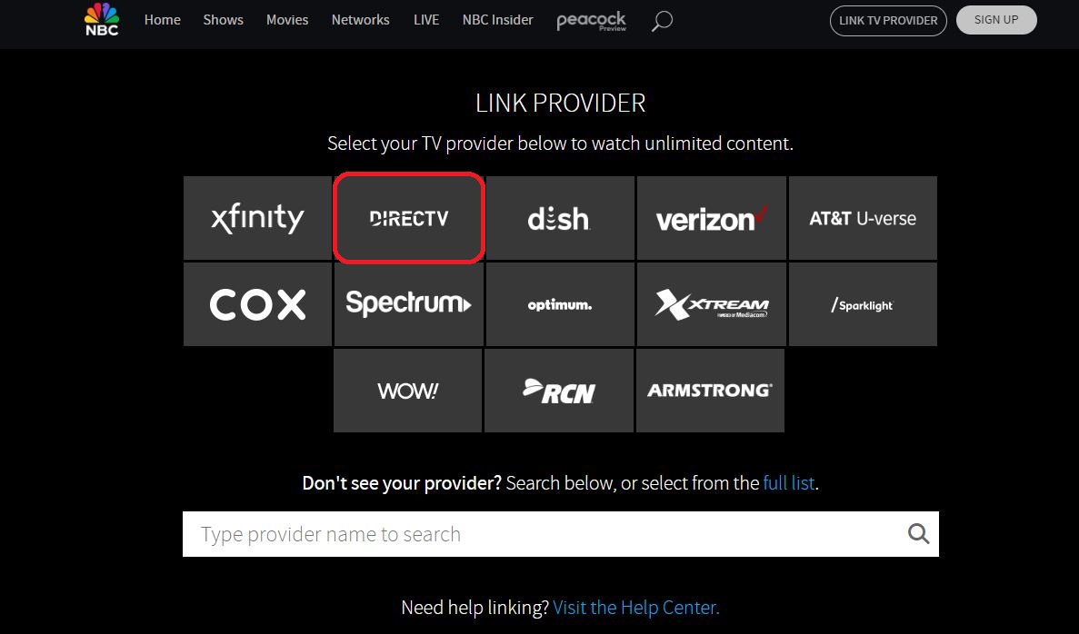 Link TV Provider on NBC