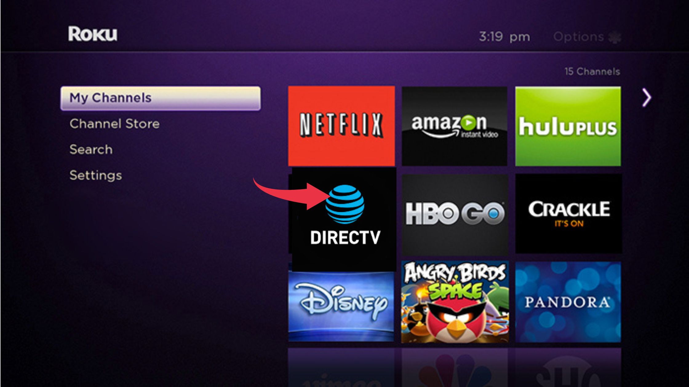 My Library section DirecTV opn Roku