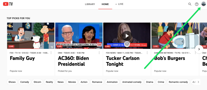 Profile Icon on YouTube TV