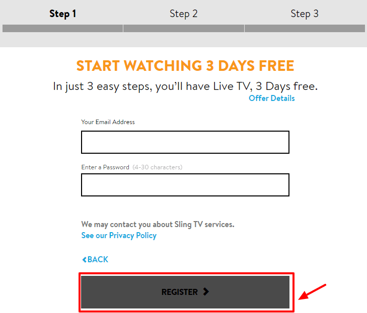 Register on Sling TV