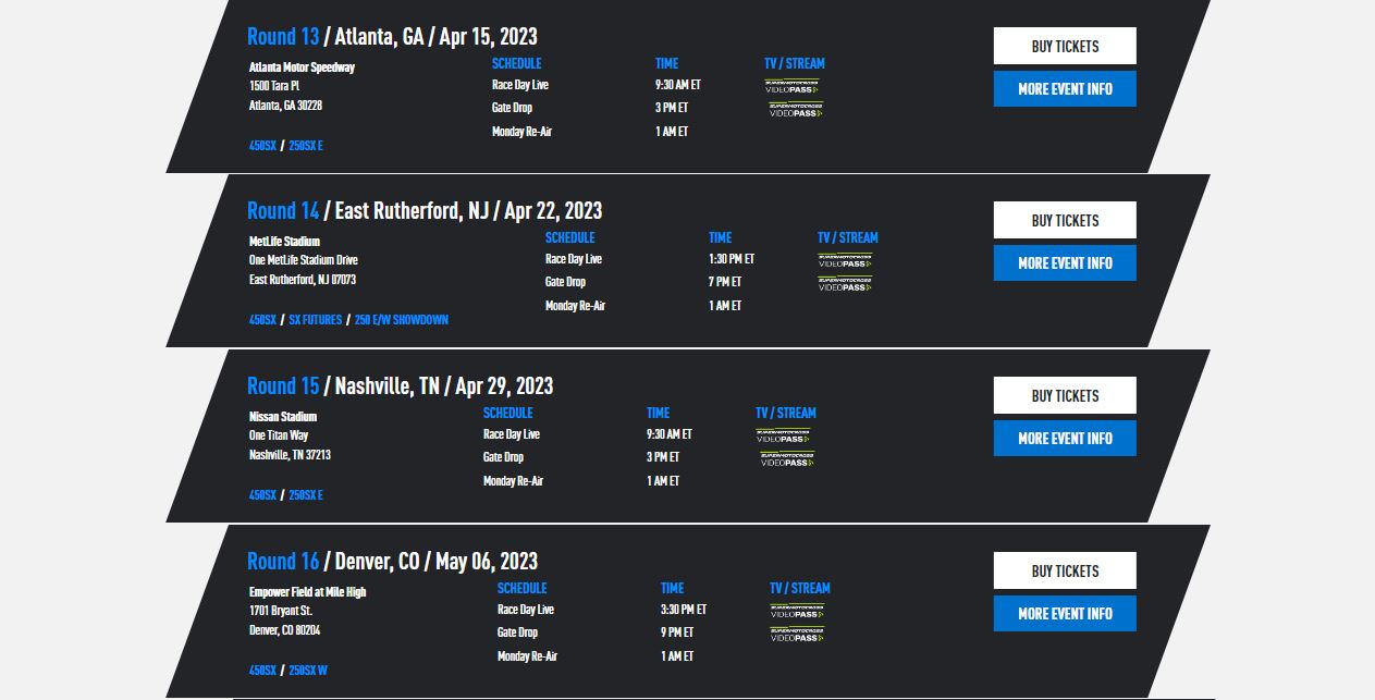 Schedule of Supercross Race